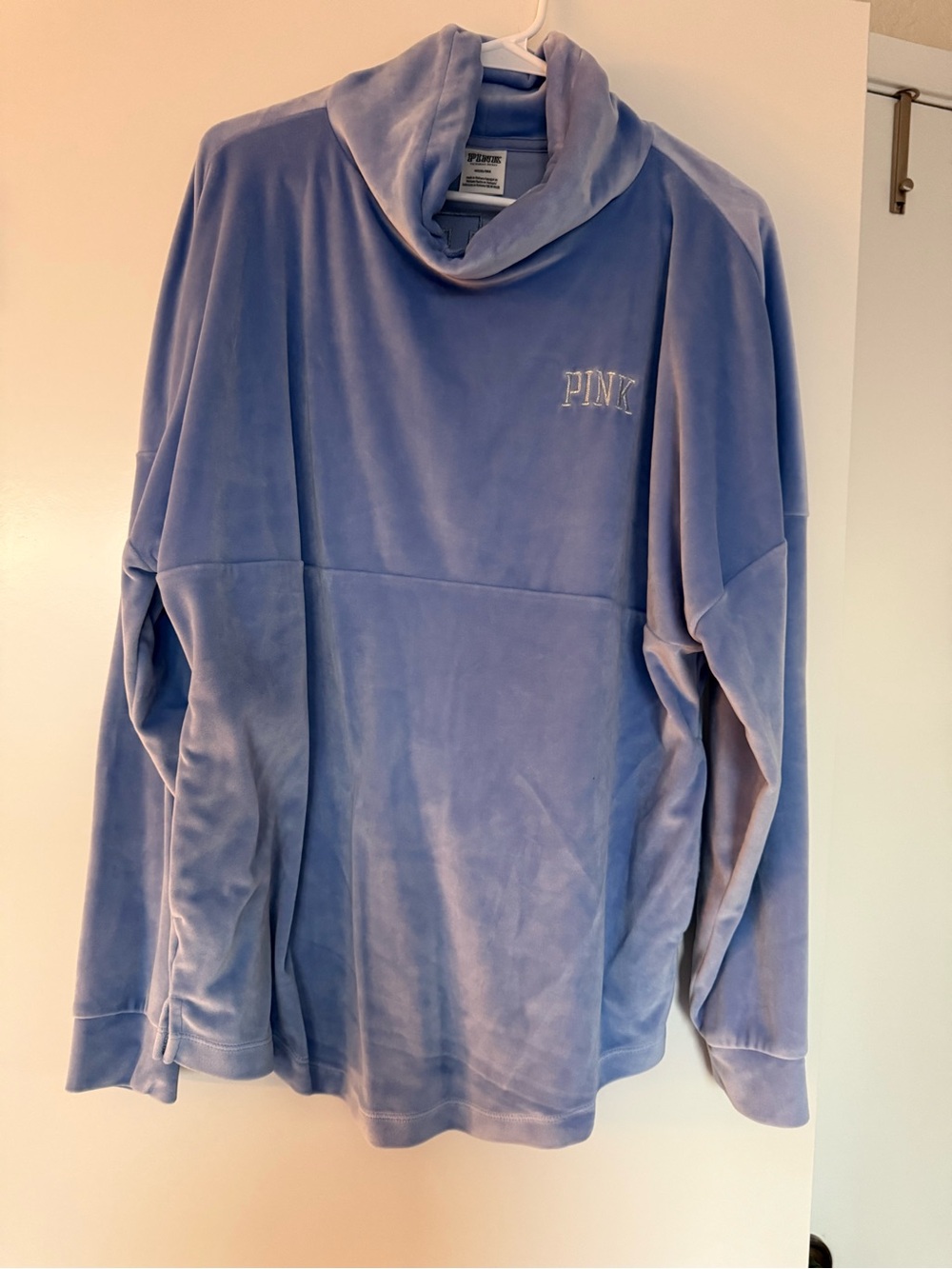 PINK Victoria's Secret Women’s Light Blue Velour Funnel Neck Sweater